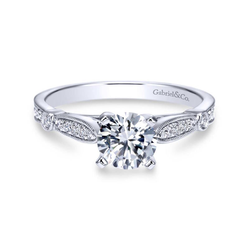 Gabriel & Co. 14k White Gold Victorian Straight Engagement Ring