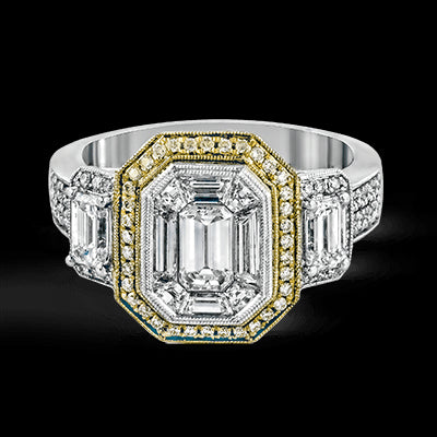 Simon G. 1.01 ctw Halo 18k Two Tone Gold Emerald Cut Engagement Ring
