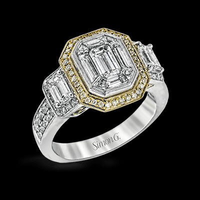 Simon G. 1.01 ctw Halo 18k Two Tone Gold Emerald Cut Engagement Ring