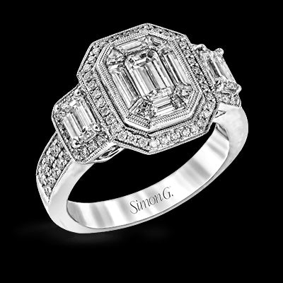 Simon G. 1.01 ctw Halo 18k White Gold Emerald Cut Engagement Ring