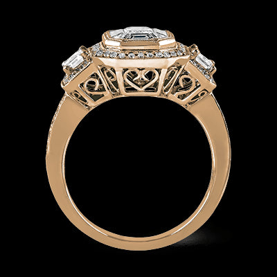 Simon G. 1.01 ctw Halo 18k Rose Gold Emerald Cut Engagement Ring