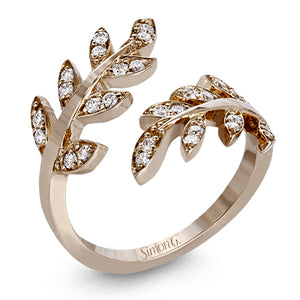 Simon G Fashion Fallen Leaves Right Hand Ring In 18K Gold With Diamonds (Rose)