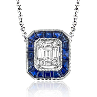 Simon G Fashion Sapphire Pendant Necklace In 18K Gold With Diamonds (White)