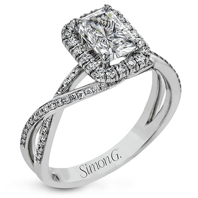 Simon G Bridal Emerald-Cut Halo Criss-Cross Engagement Ring In 18K Gold With Diamonds (White)