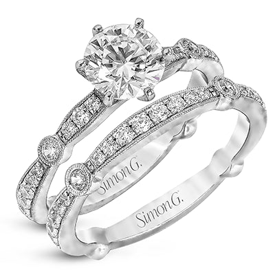 Simon G. 0.59 ctw Bridal Set 18k White Gold Round Cut Engagement Ring