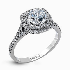 Simon G. Bridal Set 18k White Gold Round Cut Engagement Ring