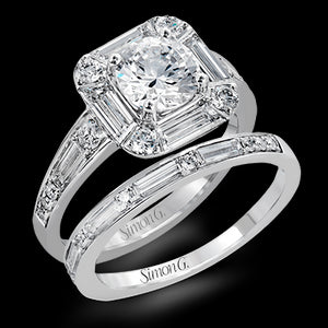 Simon G. Bridal Set 18k White Gold Round Cut Engagement Ring