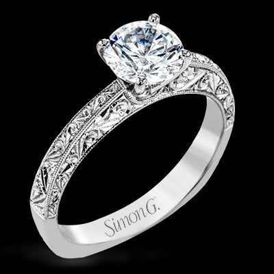 Simon G. Straight 18k White Gold Round Cut Engagement Ring