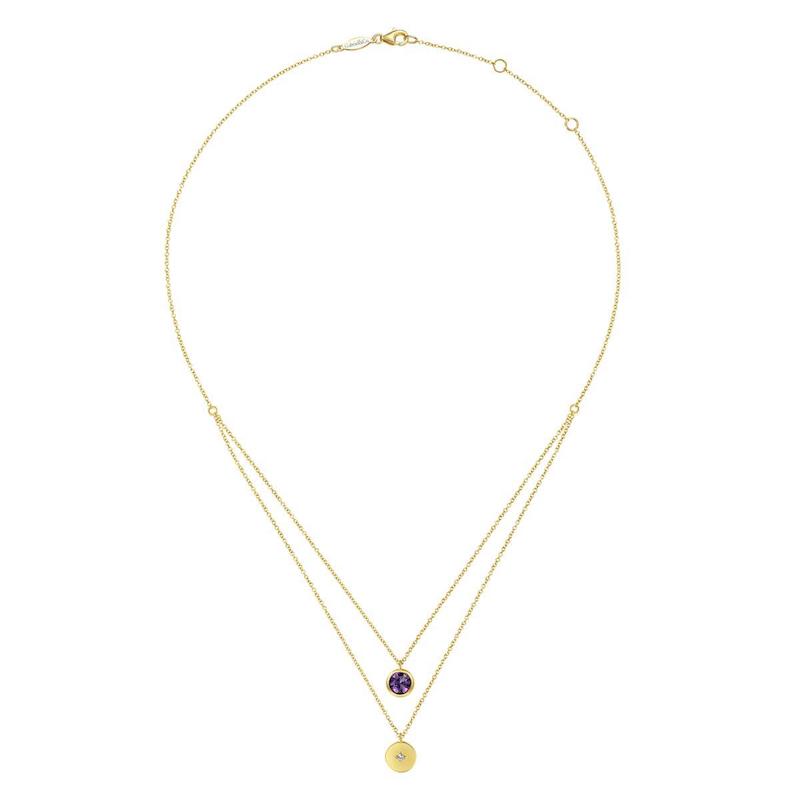 Gabriel & Co. 14k Yellow Gold Color Solitaire Gemstone & Diamond Necklace