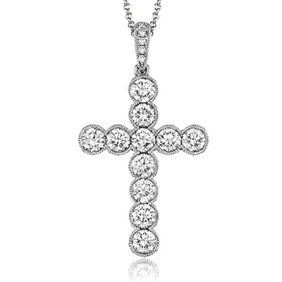 Simon G Fashion Cross Pendant In 18K Gold With Diamonds (White)