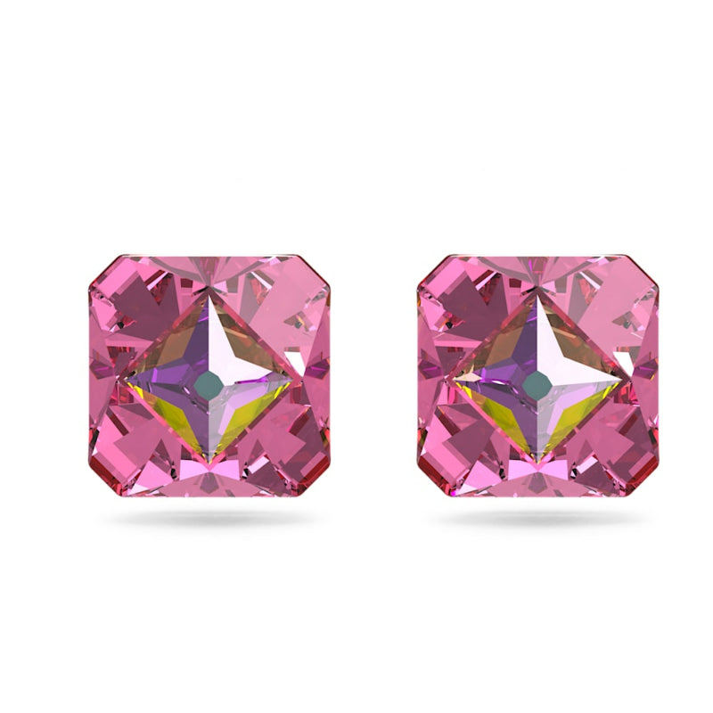 Swarovski Ortyx Stud Earrings, Pyramid Cut, Pink, Gold-Tone Plated