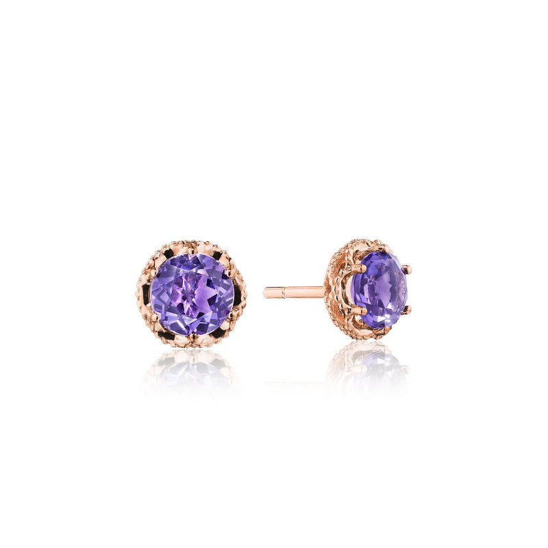 Tacori Petite Crescent Crown Studs featuring Amethyst and Rose Gold