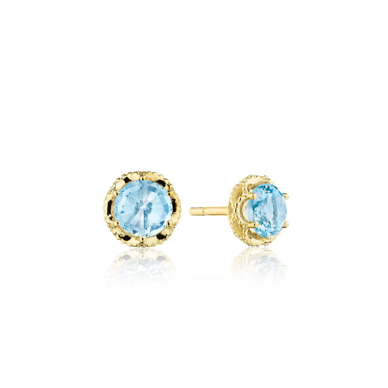 Tacori Petite Crescent Crown Studs featuring Sky Blue Topaz and Yellow Gold